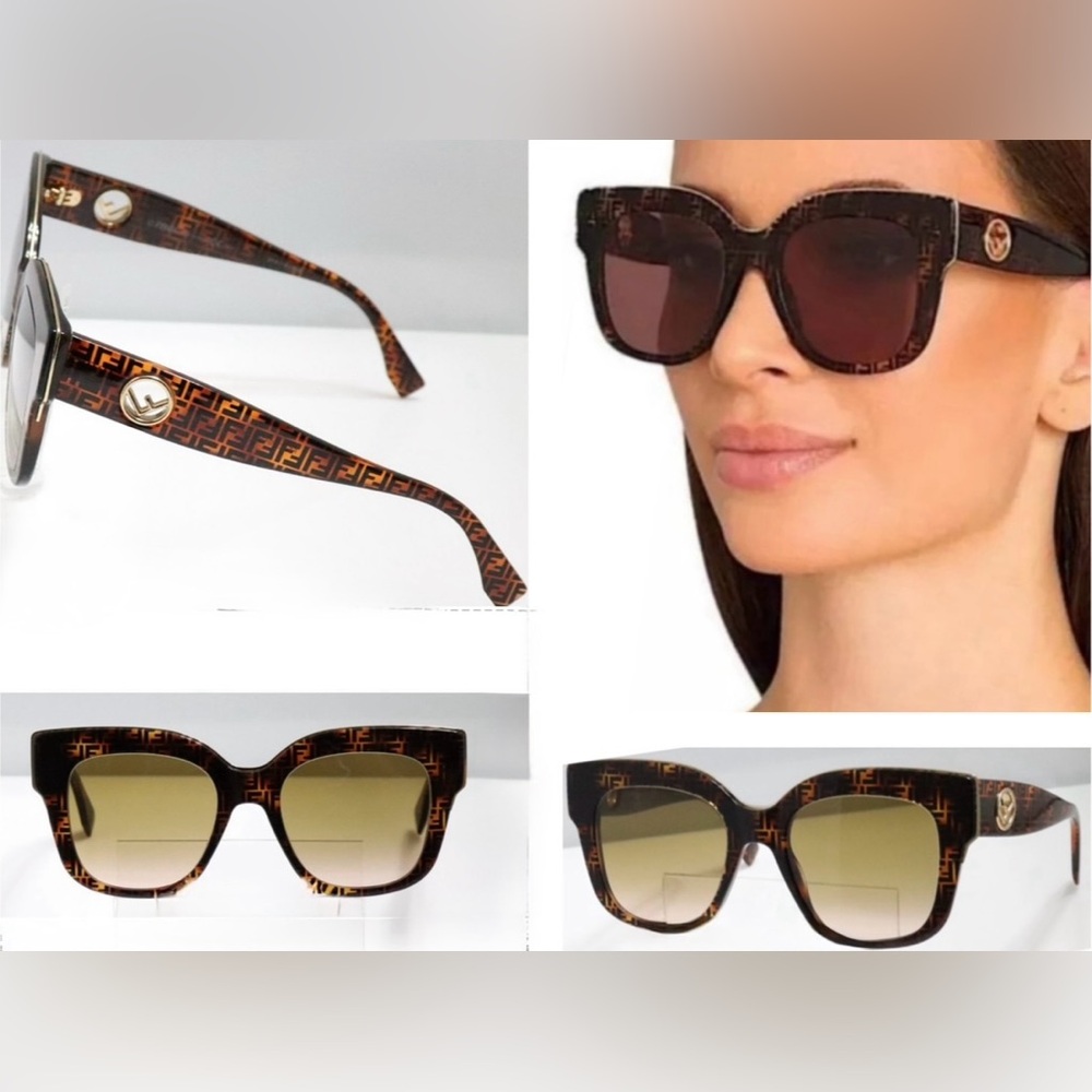 FENDI ZUCCA “FF” OVERSIZE BROWN /BLACK TORTOISESHELL SUNGLASSES - Picture 10 of 16